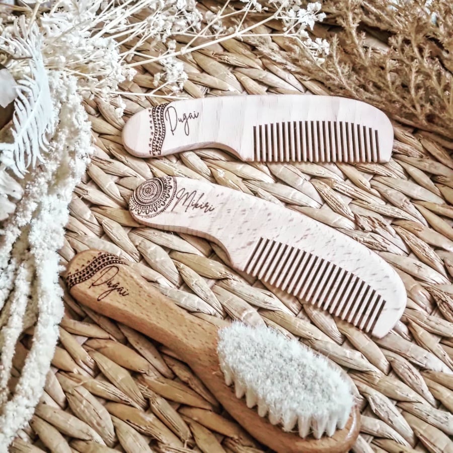 Wooden Baby Comb & Brush Set
