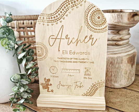 Birth Details Arch Plaque + Stand
