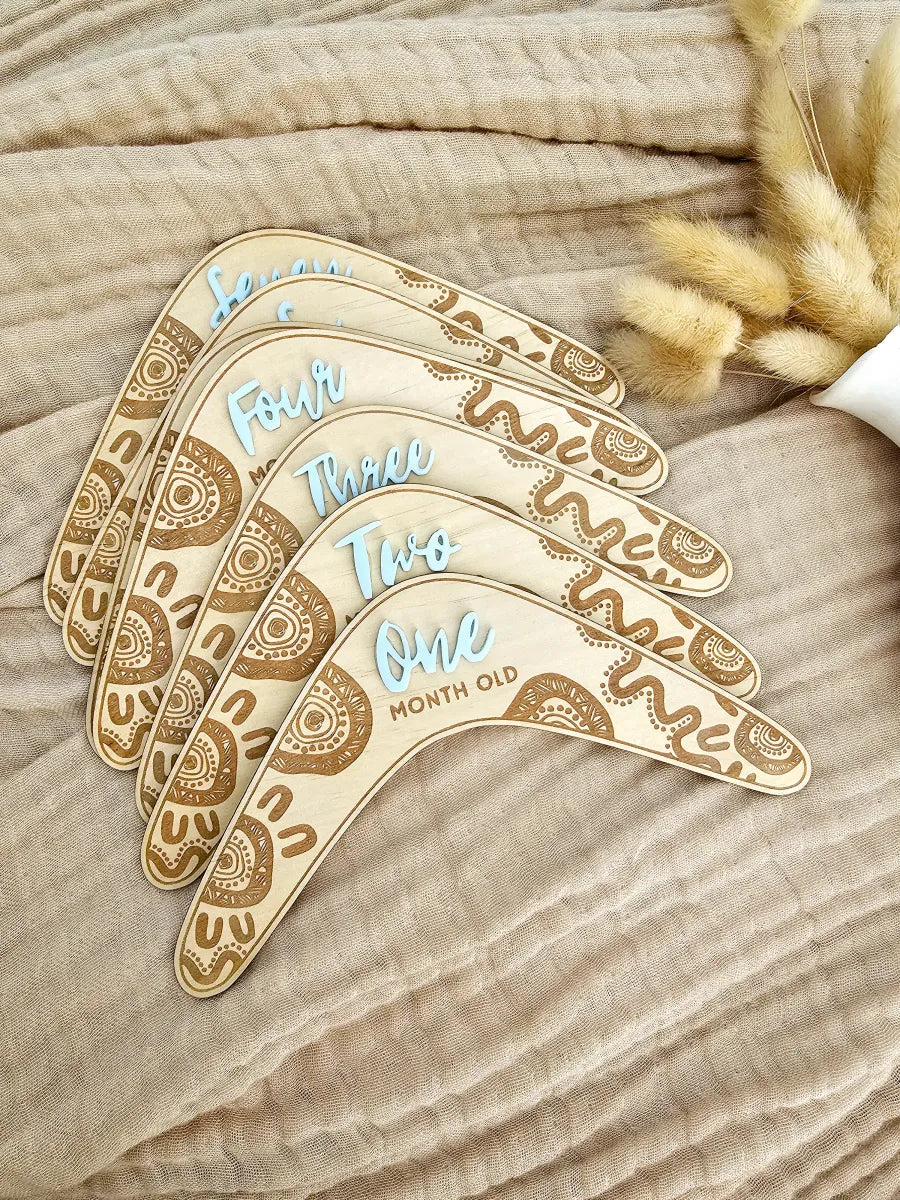 Boomerang Milestones With Blue Acrylic Wording