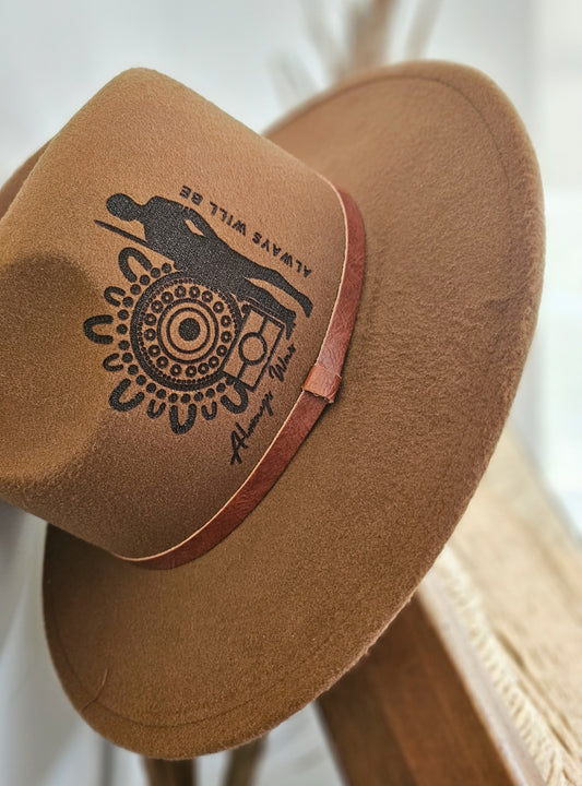 Aboriginal Fedora Style Hat With Leather Band