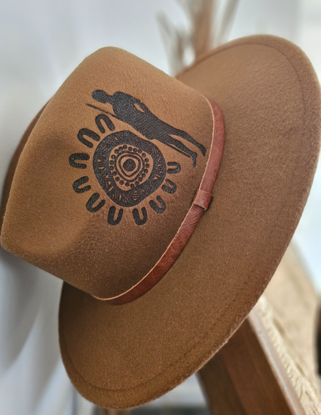 Aboriginal Fedora Style Hat With Leather Band