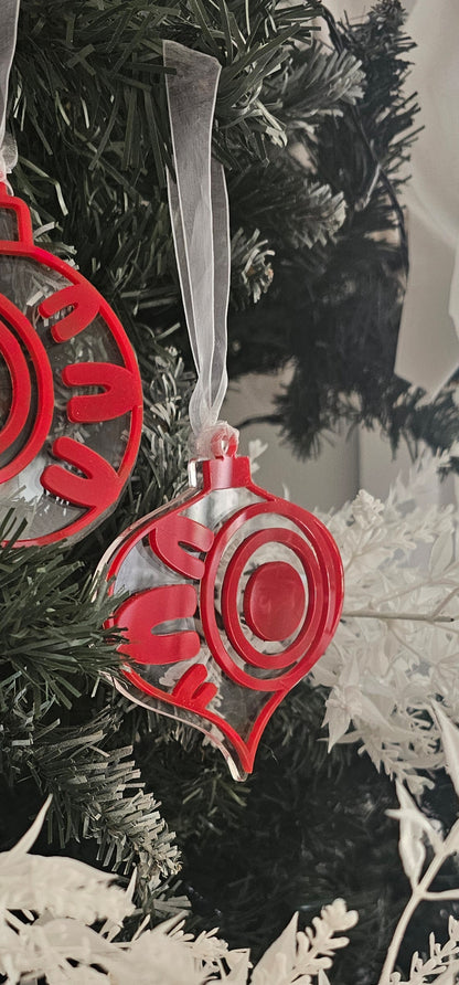 Aboriginal bauble 3 pack | clear & red