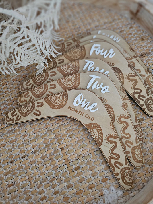 Boomerang Milestones With White Acrylic Wording