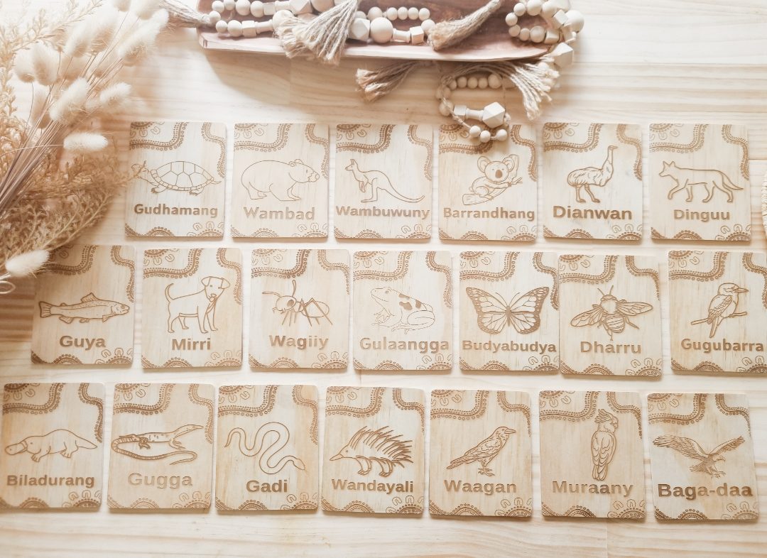 Wooden Wiradjuri Language Animal Flash Cards